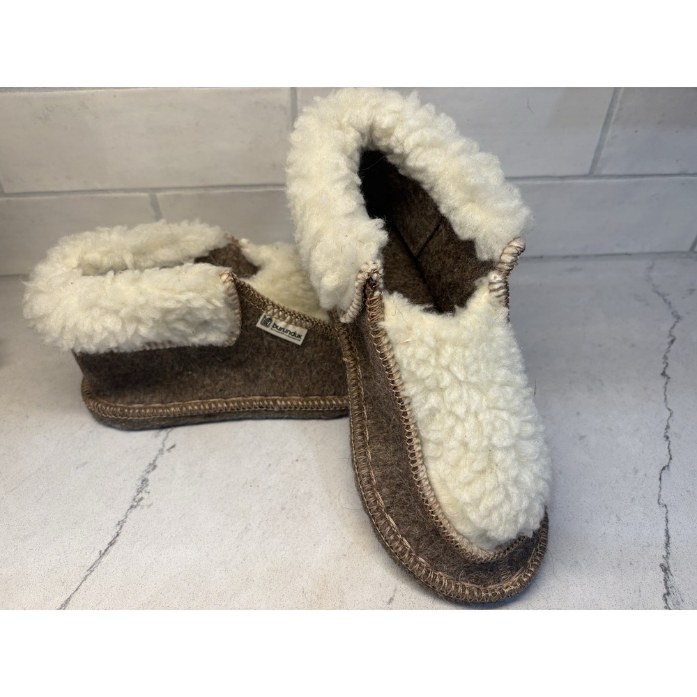 Burunduk Wool Blend Felt Slippers Womens Size 36 Brown Faux Fur Bootie Boot NWOB